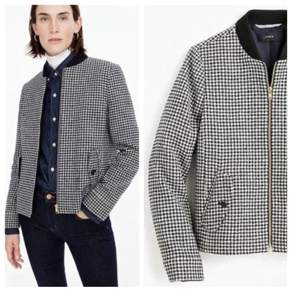 J Crew Wool Houndstooth Bomber JacketXS